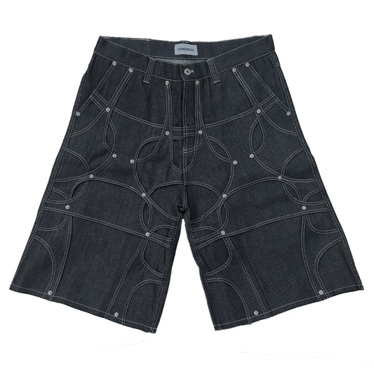 RAW DENIM ABSTRACT SHORTS BLACK